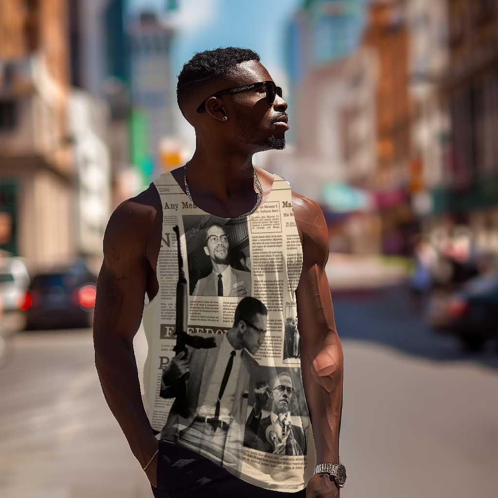 Malcolm X Vintage Newspaper Print Style Men Tank Top - African Pride