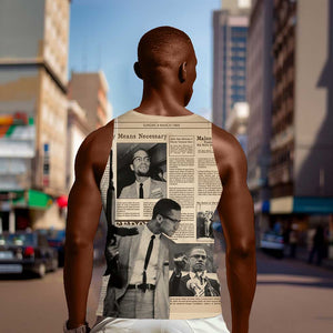 Malcolm X Vintage Newspaper Print Style Men Tank Top - African Pride