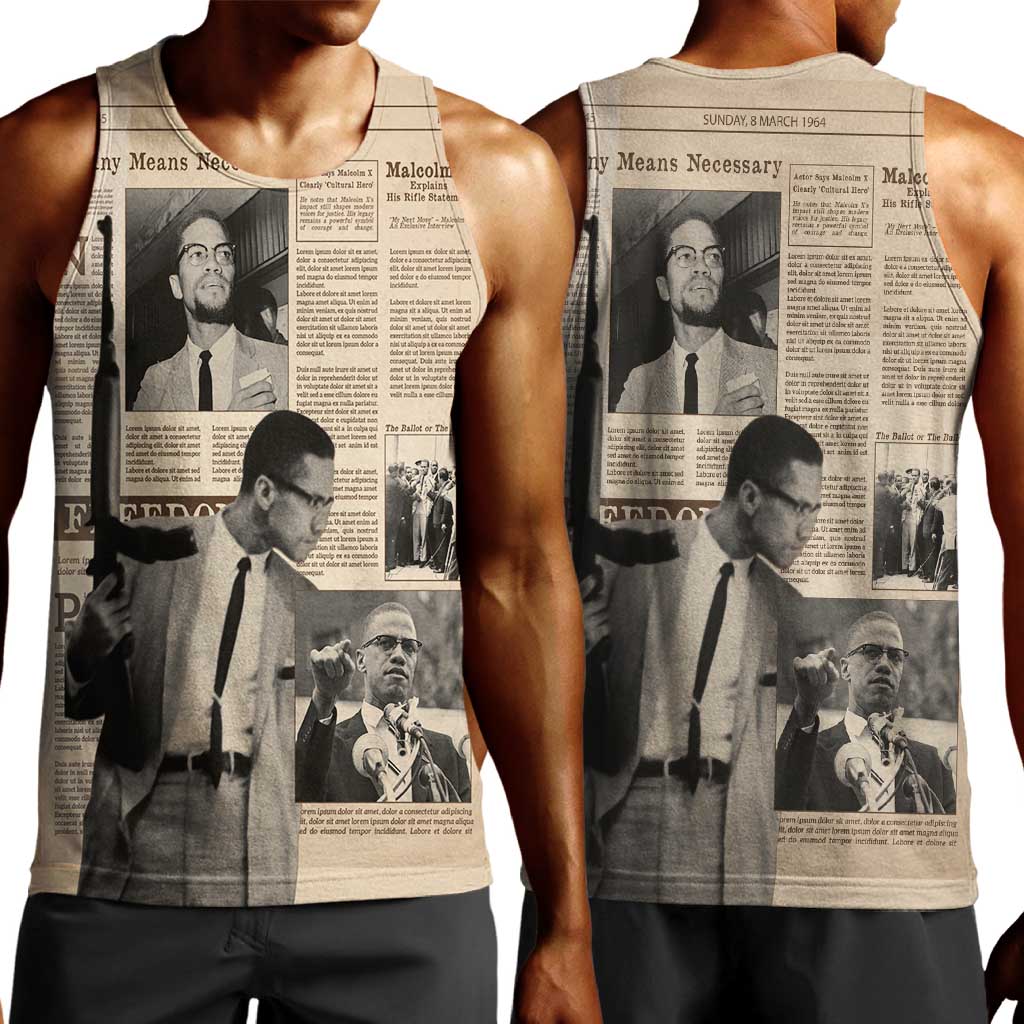 Malcolm X Vintage Newspaper Print Style Men Tank Top - African Pride