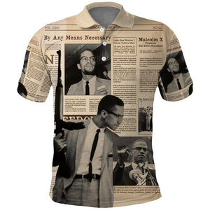 Malcolm X Vintage Newspaper Print Style Polo Shirt - African Pride