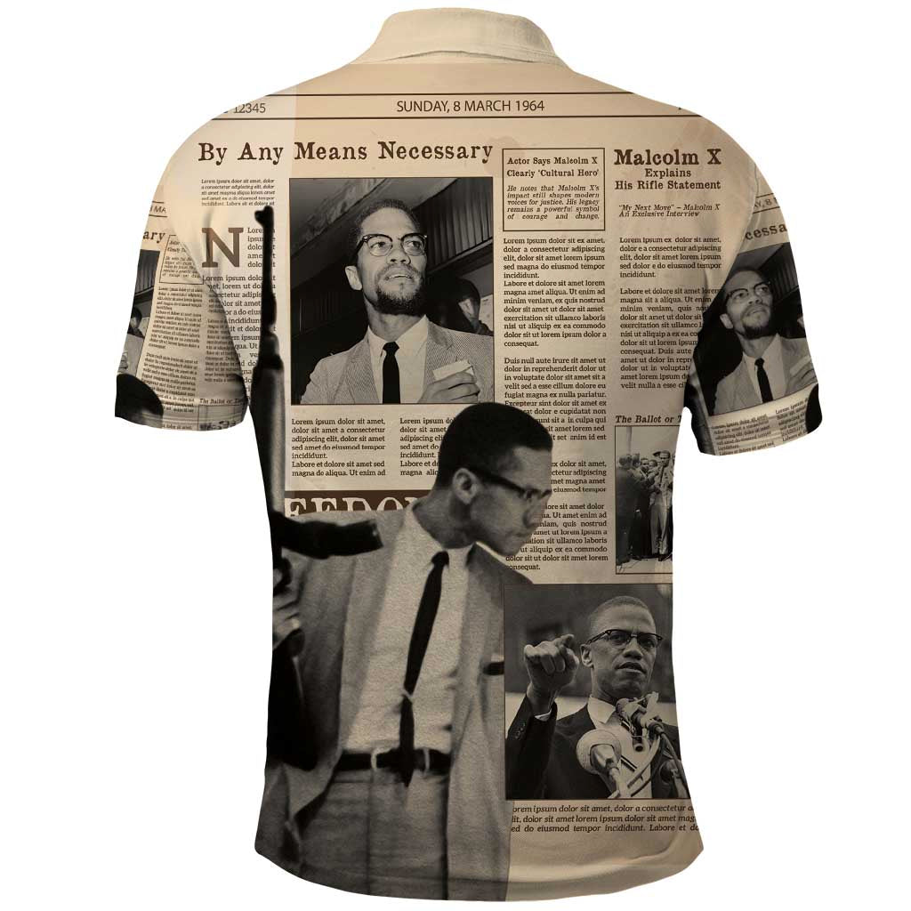 Malcolm X Vintage Newspaper Print Style Polo Shirt - African Pride