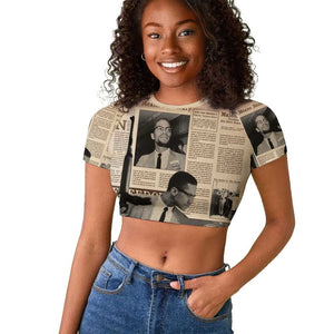 Malcolm X Vintage Newspaper Print Style Raglan Cropped T shirt - African Pride