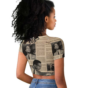 Malcolm X Vintage Newspaper Print Style Raglan Cropped T shirt - African Pride