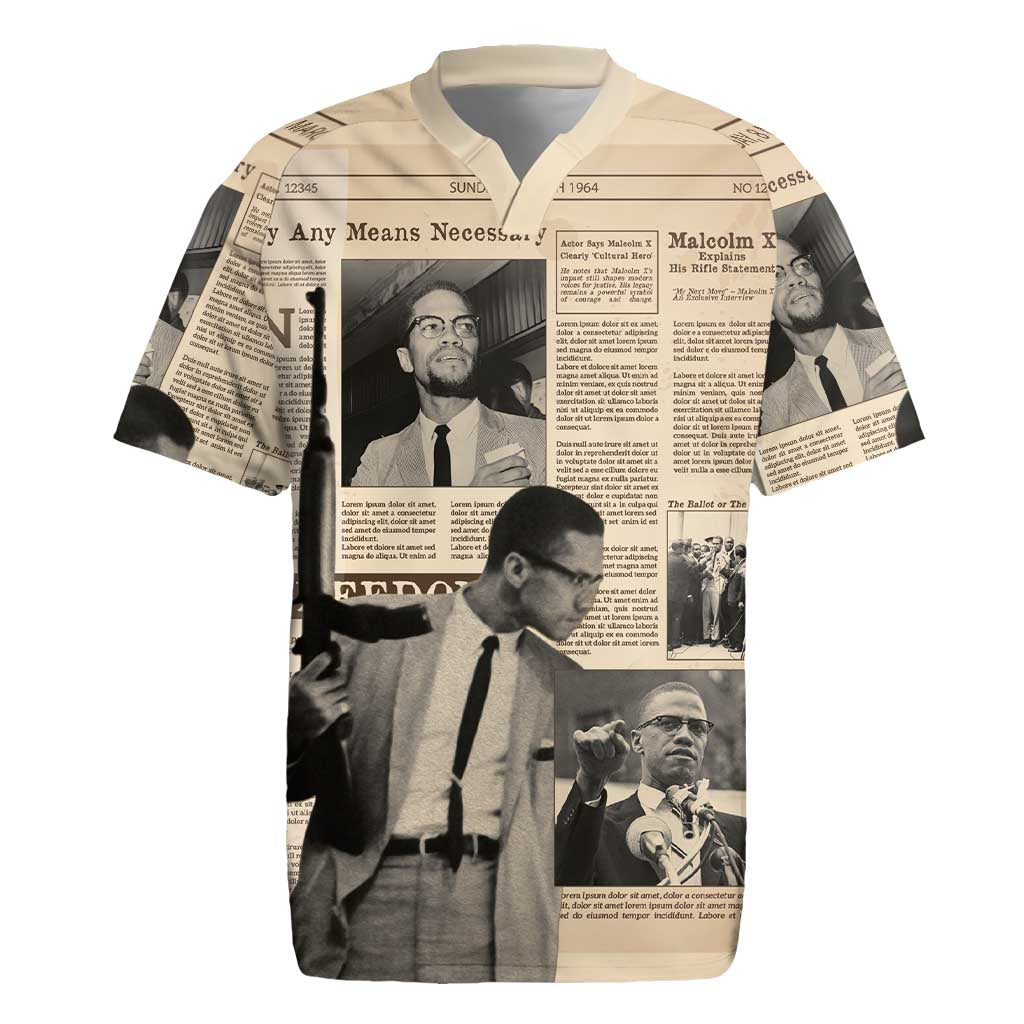 Malcolm X Vintage Newspaper Print Style Rugby Jersey - African Pride