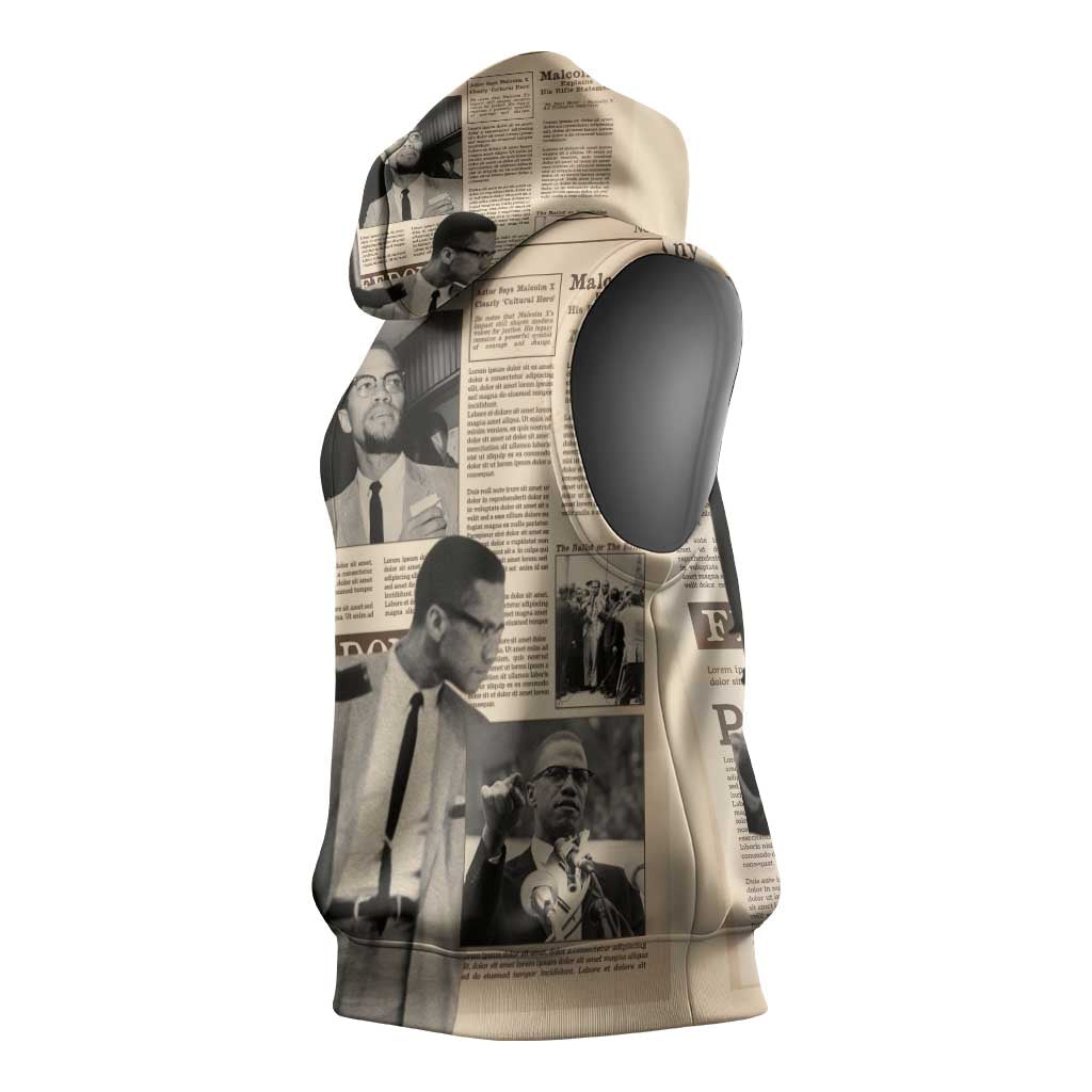 Malcolm X Vintage Newspaper Print Style Sleeveless Hoodie - African Pride