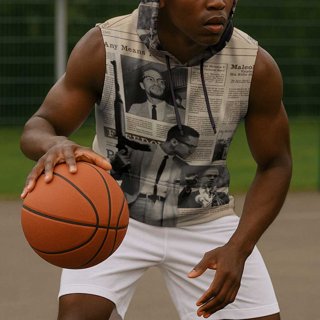 Malcolm X Vintage Newspaper Print Style Sleeveless Hoodie - African Pride