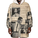 Malcolm X Vintage Newspaper Print Style Wearable Blanket Hoodie - African Pride