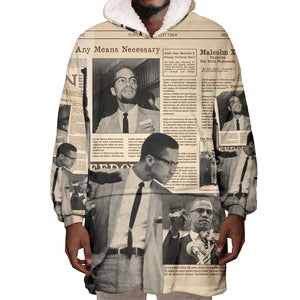 Malcolm X Vintage Newspaper Print Style Wearable Blanket Hoodie - African Pride
