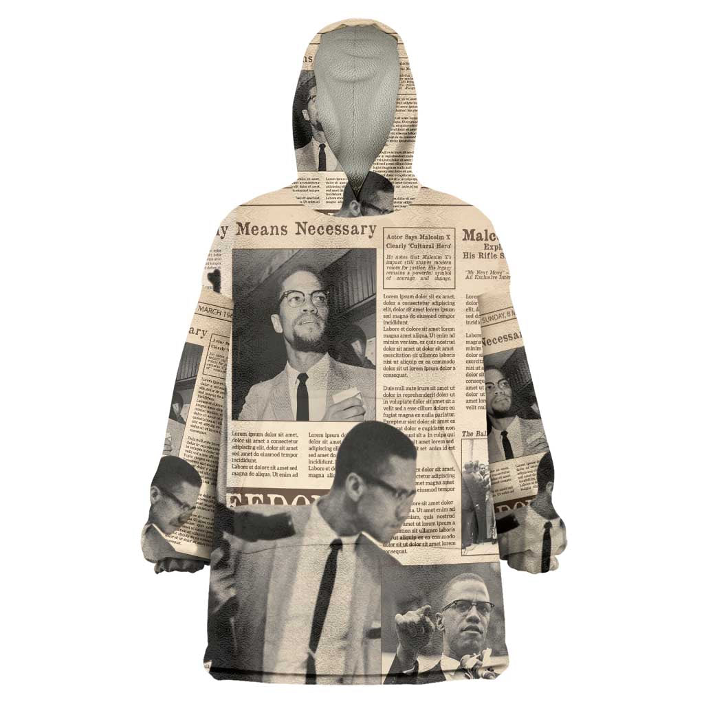 Malcolm X Vintage Newspaper Print Style Wearable Blanket Hoodie - African Pride