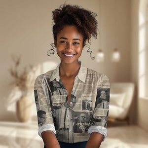 Malcolm X Vintage Newspaper Print Style Women Casual Shirt - African Pride