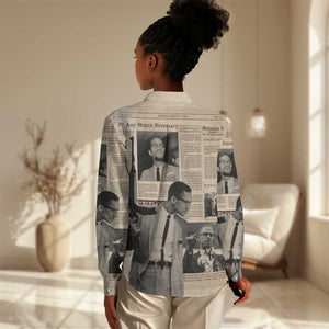 Malcolm X Vintage Newspaper Print Style Women Casual Shirt - African Pride