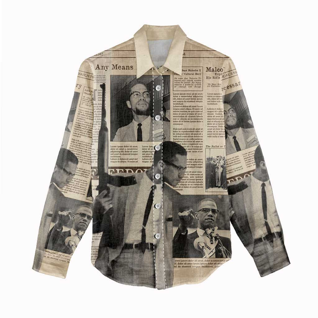 Malcolm X Vintage Newspaper Print Style Women Casual Shirt - African Pride