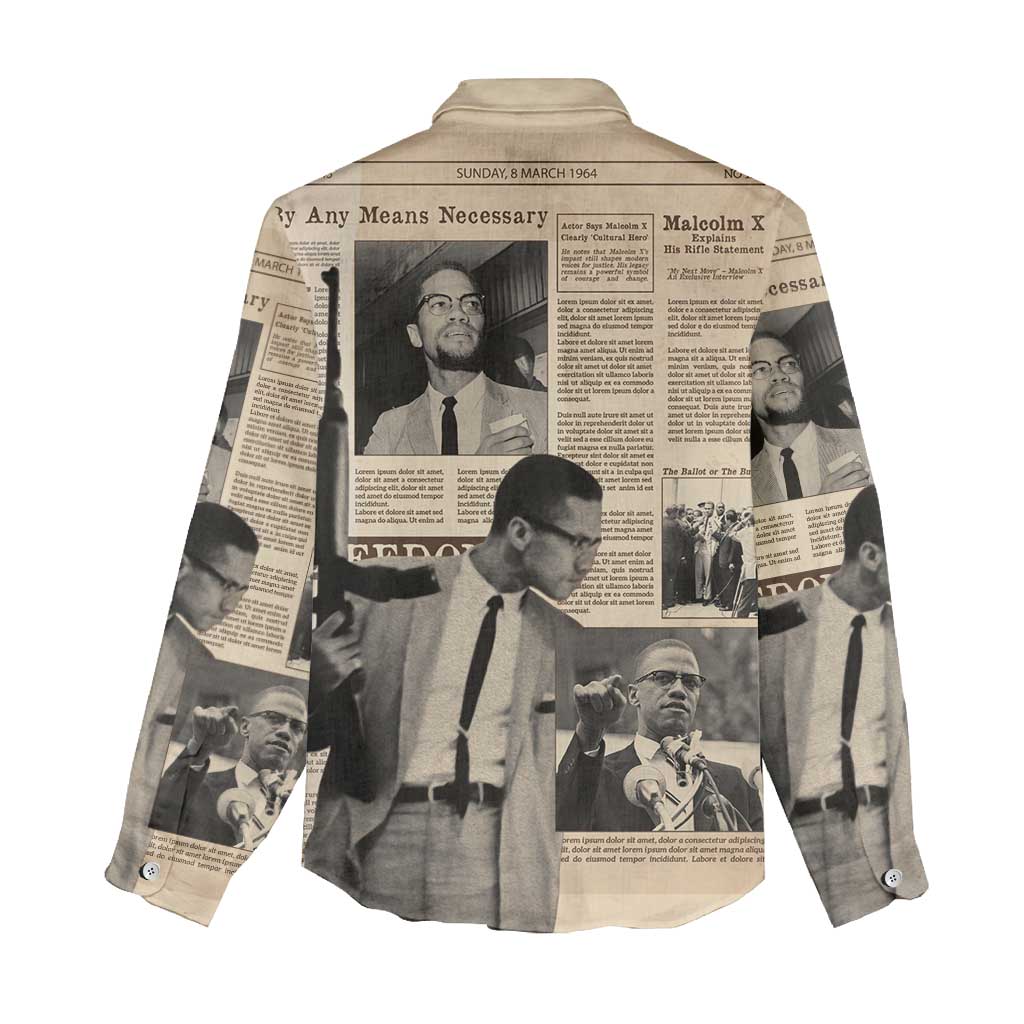 Malcolm X Vintage Newspaper Print Style Women Casual Shirt - African Pride