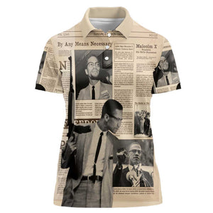 Malcolm X Vintage Newspaper Print Style Women Polo Shirt - African Pride