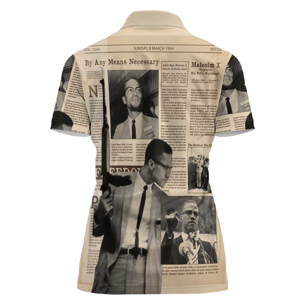 Malcolm X Vintage Newspaper Print Style Women Polo Shirt LT15