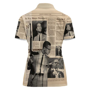 Malcolm X Vintage Newspaper Print Style Women Polo Shirt - African Pride
