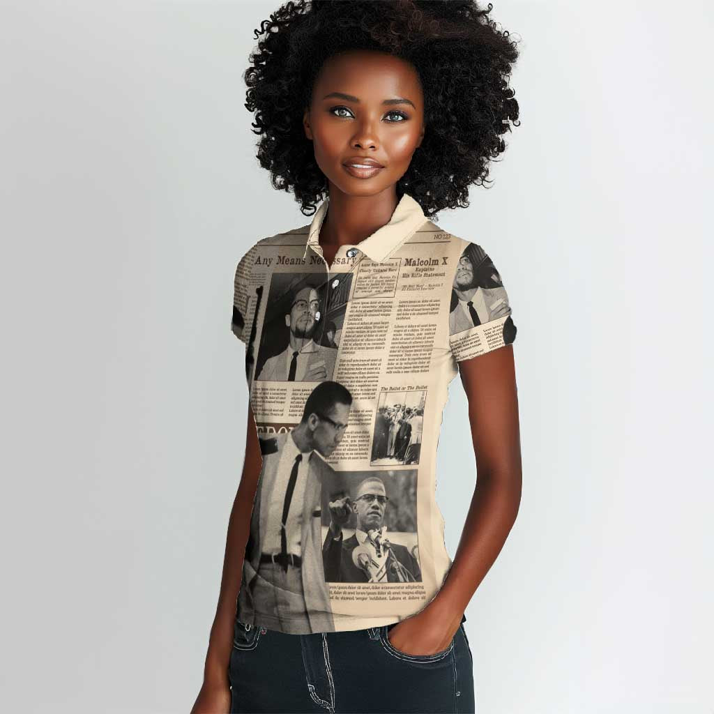 Malcolm X Vintage Newspaper Print Style Women Polo Shirt LT15