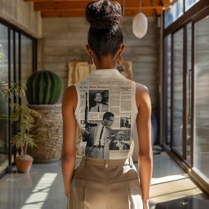 Malcolm X Vintage Newspaper Print Style Women Sleeveless Polo Shirt - African Pride