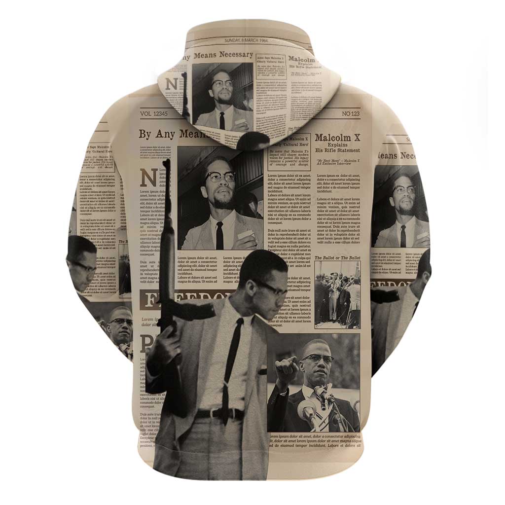 Malcolm X Vintage Newspaper Print Style Zip Hoodie - African Pride