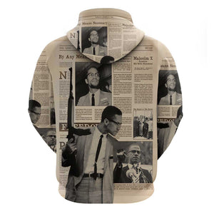 Malcolm X Vintage Newspaper Print Style Zip Hoodie - African Pride