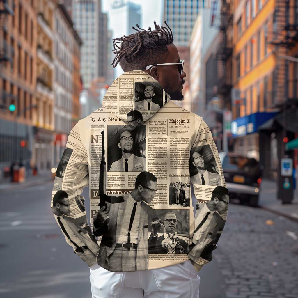 Malcolm X Vintage Newspaper Print Style Zip Hoodie - African Pride