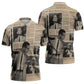 Malcolm X Zipper Polo Shirt Vintage Newspaper Print Style