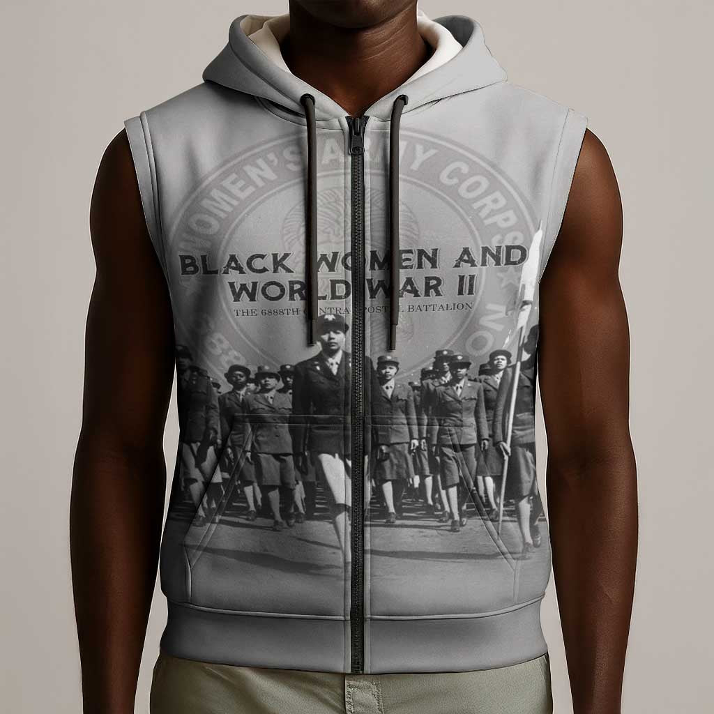 Black Women of World War II Sleeveless Zip Hoodie 6888th Central Postal Directory Battalion