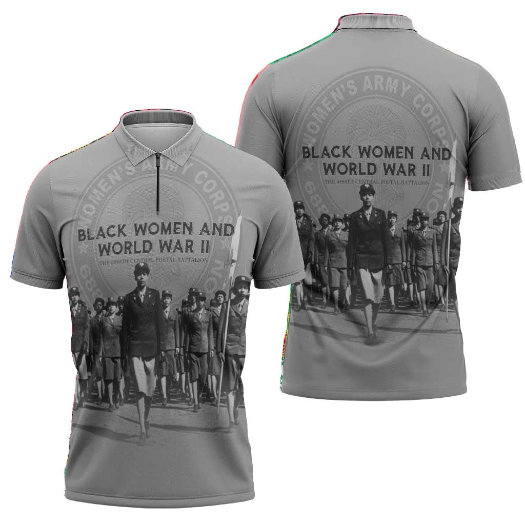 Black Women of World War II Zipper Polo Shirt 6888th Central Postal Directory Battalion