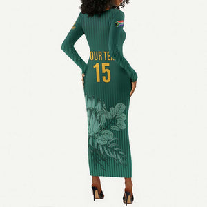 Custom South Africa Cricket Long Sleeve Bodycon Dress Come On Proteas LT15
