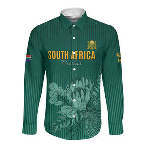 Custom South Africa Cricket Long Sleeve Button Shirt Come On Proteas