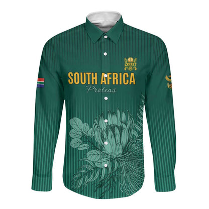 Custom South Africa Cricket Long Sleeve Button Shirt Come On Proteas