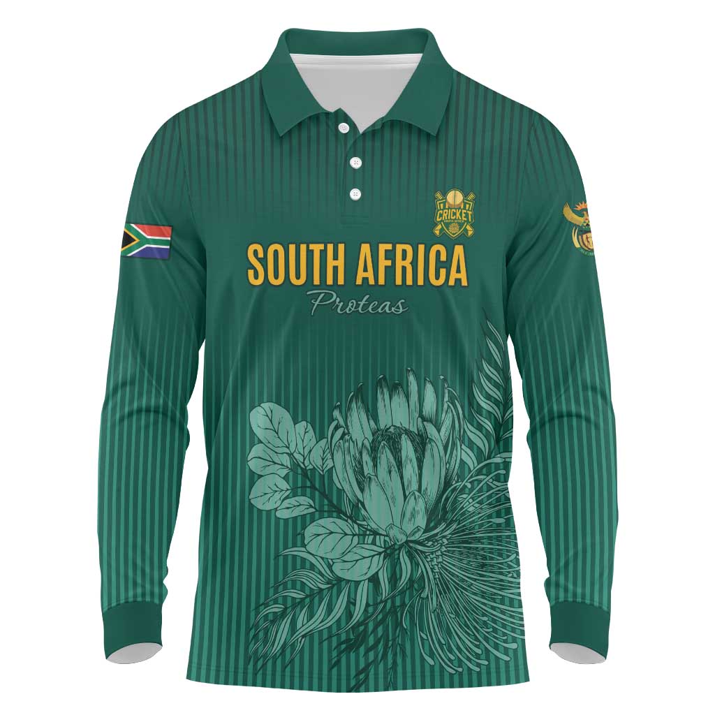 Custom South Africa Cricket Long Sleeve Polo Shirt Come On Proteas