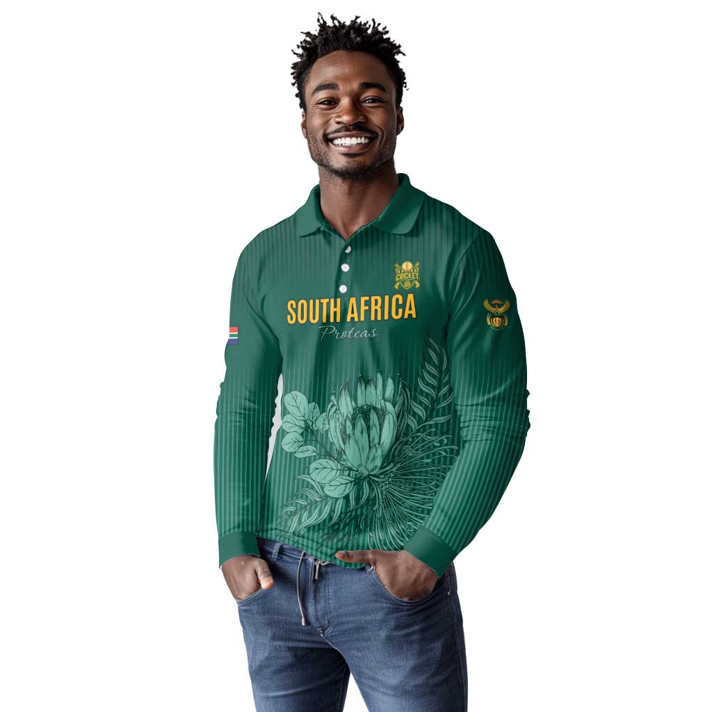 Custom South Africa Cricket Long Sleeve Polo Shirt Come On Proteas