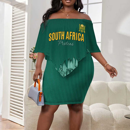 Custom South Africa Cricket Off Shoulder Short Dress Come On Proteas