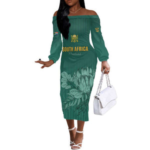 Custom South Africa Cricket Off The Shoulder Long Sleeve Dress Come On Proteas