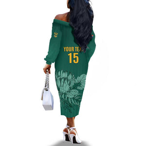 Custom South Africa Cricket Off The Shoulder Long Sleeve Dress Come On Proteas
