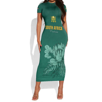 Custom South Africa Cricket Short Sleeve Bodycon Dress Come On Proteas LT15