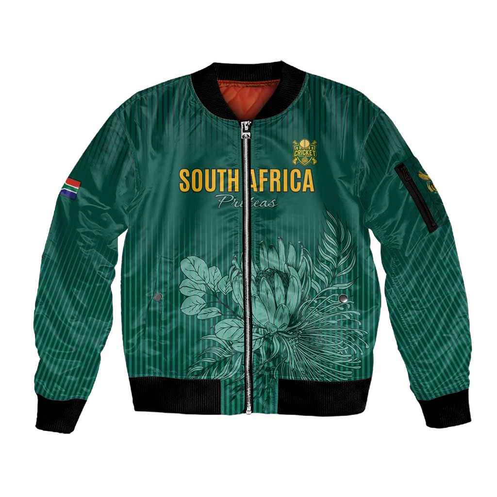 Custom South Africa Cricket Sleeve Zip Bomber Jacket Come On Proteas