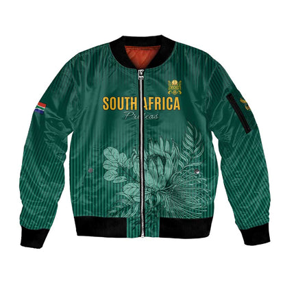 Custom South Africa Cricket Sleeve Zip Bomber Jacket Come On Proteas