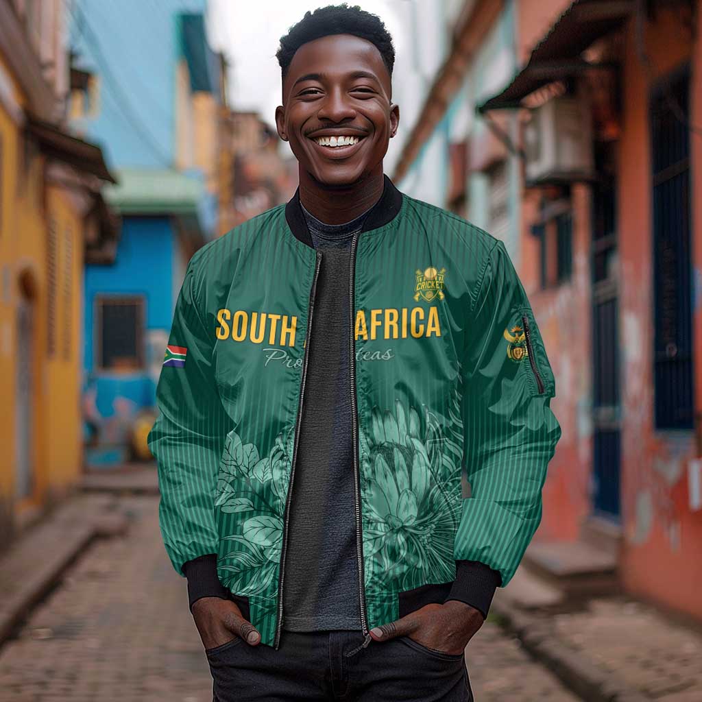 Custom South Africa Cricket Sleeve Zip Bomber Jacket Come On Proteas
