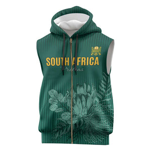 Custom South Africa Cricket Sleeveless Zip Hoodie Come On Proteas - African Pride