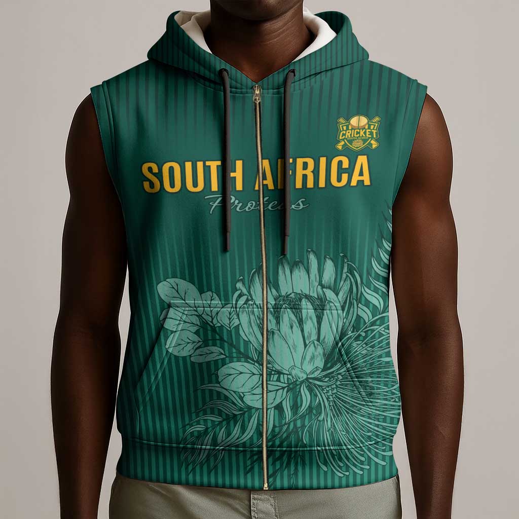 Custom South Africa Cricket Sleeveless Zip Hoodie Come On Proteas - African Pride