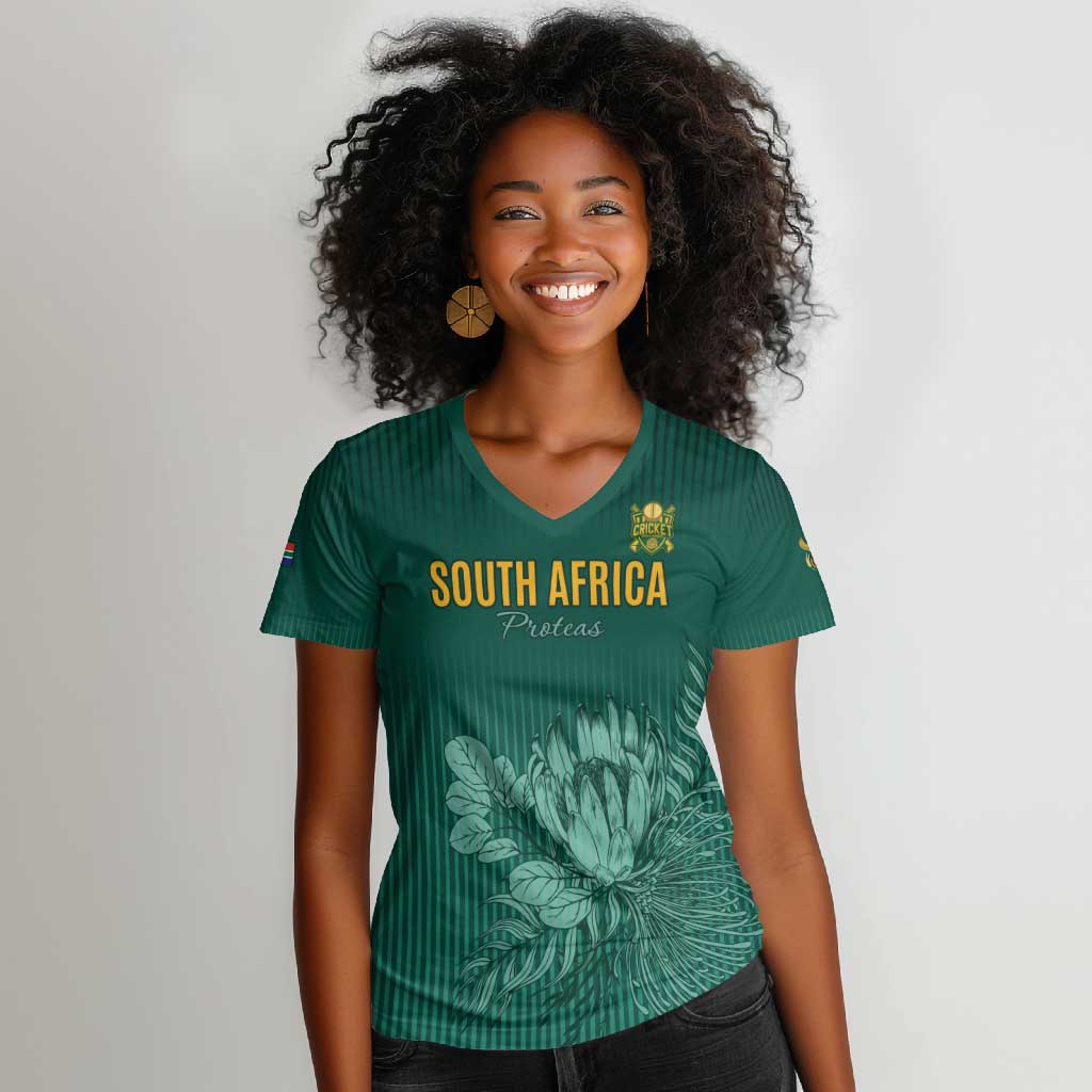 Custom South Africa Cricket Women V-Neck T-Shirt Come On Proteas