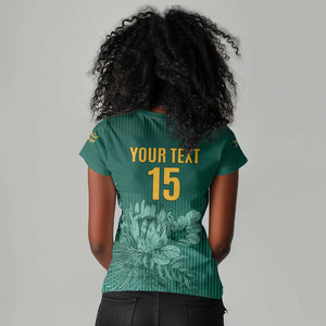 Custom South Africa Cricket Women V-Neck T-Shirt Come On Proteas
