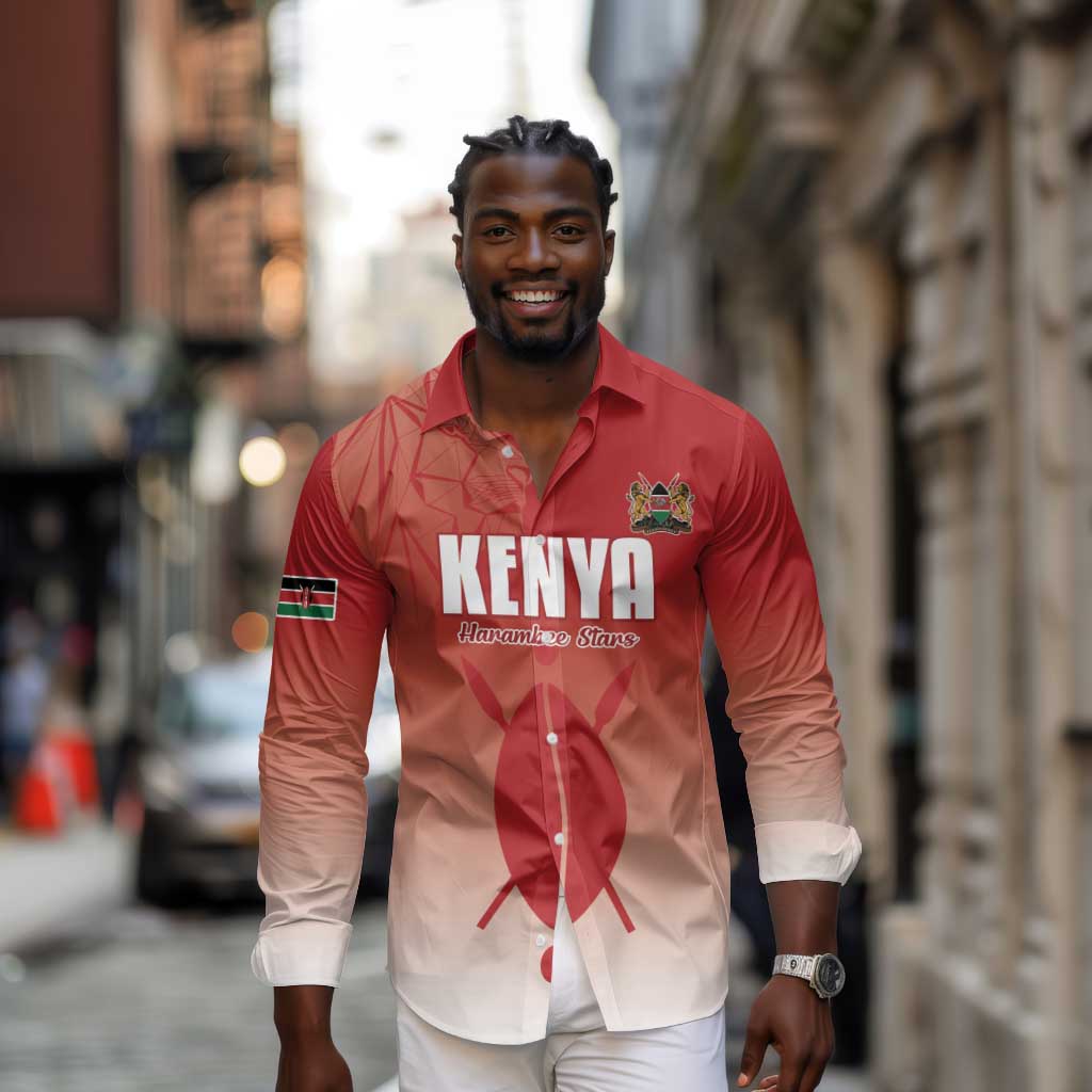 Kenya Football Custom Long Sleeve Button Shirt Go Harambee Stars Go