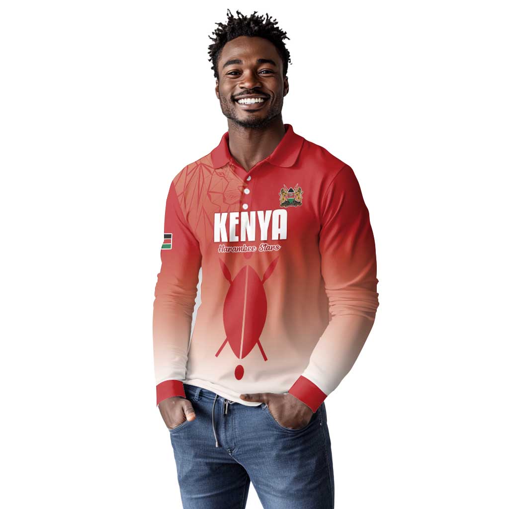 Kenya Football Custom Long Sleeve Polo Shirt Go Harambee Stars Go