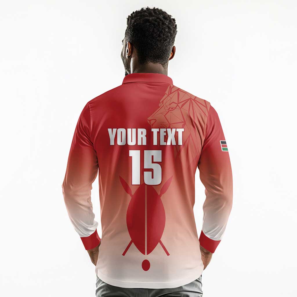 Kenya Football Custom Long Sleeve Polo Shirt Go Harambee Stars Go