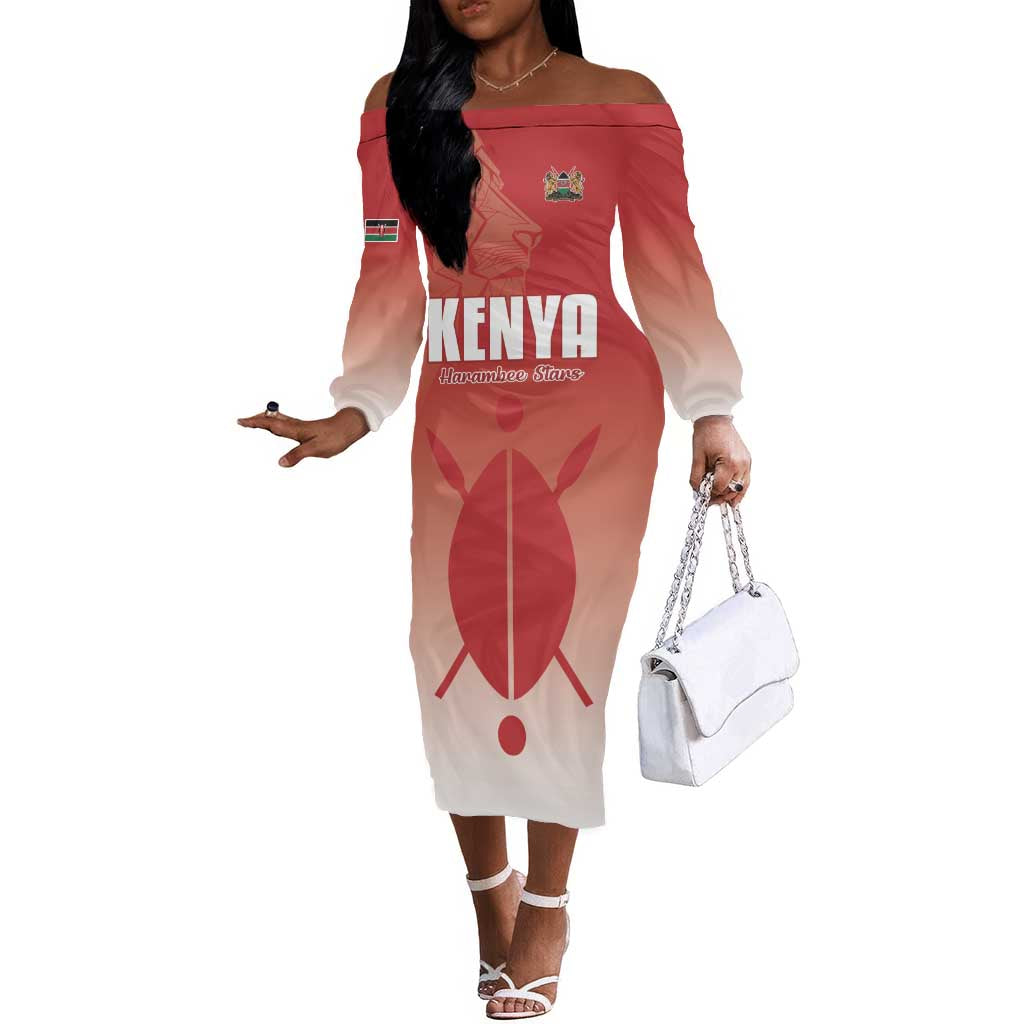 Kenya Football Custom Off The Shoulder Long Sleeve Dress Go Harambee Stars Go