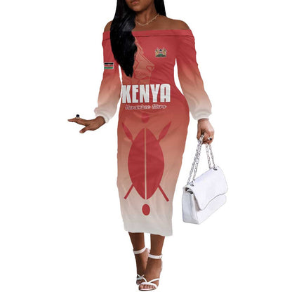 Kenya Football Custom Off The Shoulder Long Sleeve Dress Go Harambee Stars Go