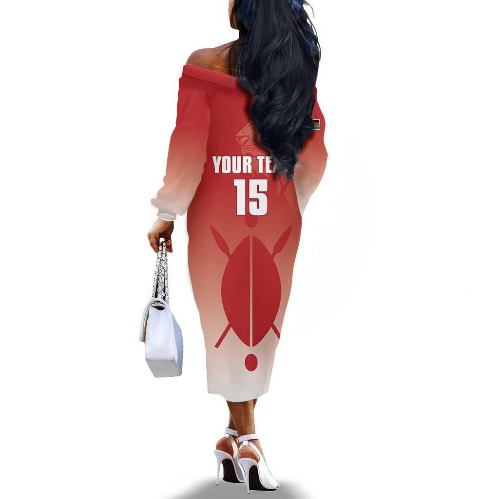Kenya Football Custom Off The Shoulder Long Sleeve Dress Go Harambee Stars Go